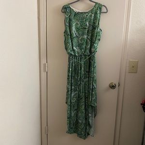 LONDON TIMES Women's Paisley Jumpsuit Soft White Green Poly-Stretch Size 14